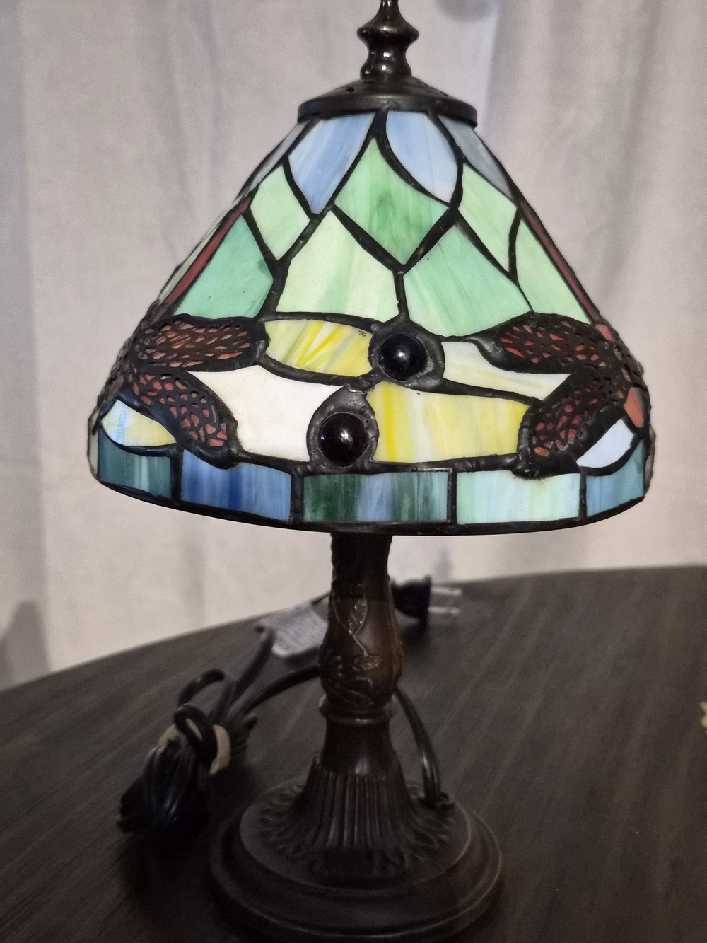 Tiffany-Style Dragonfly Stained Glass Table Lamp - Green & Blue